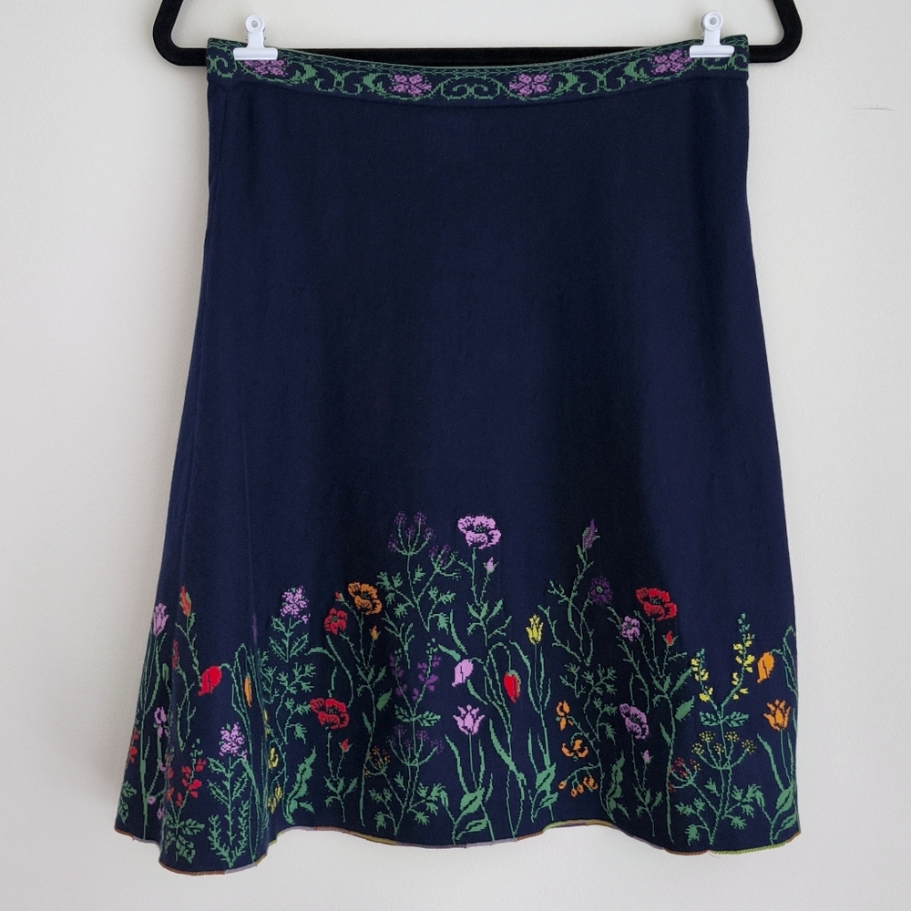 IVKO floral knit jacquard aline skirt in navy blue
